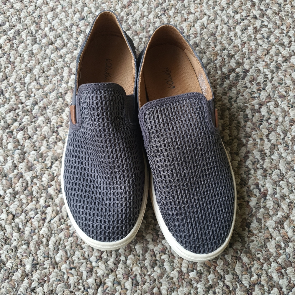 OluKai Women's Slip-On Shoes - Dark Gray and Tan